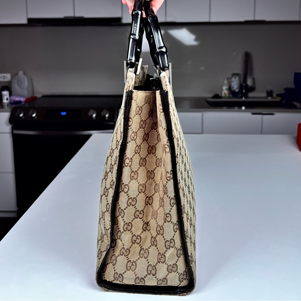 Gucci GG Monogram Canvas Bamboo Hand Bag - Picture 4 of 12